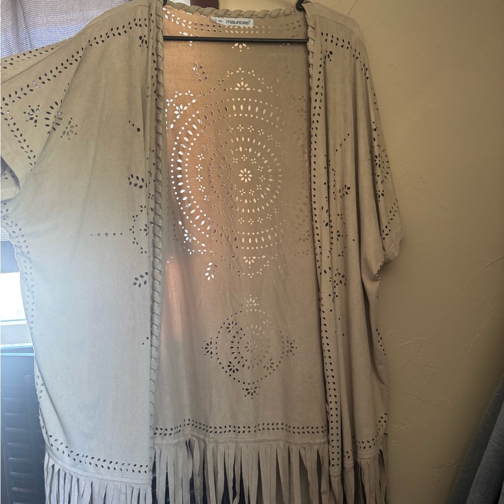 Maurices Tan Open Cardigan with Fringe